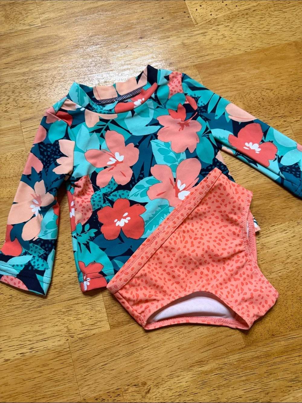 Carter's Floral Long-Sleeve Rash Guard Set - Coral, Teal, Navy